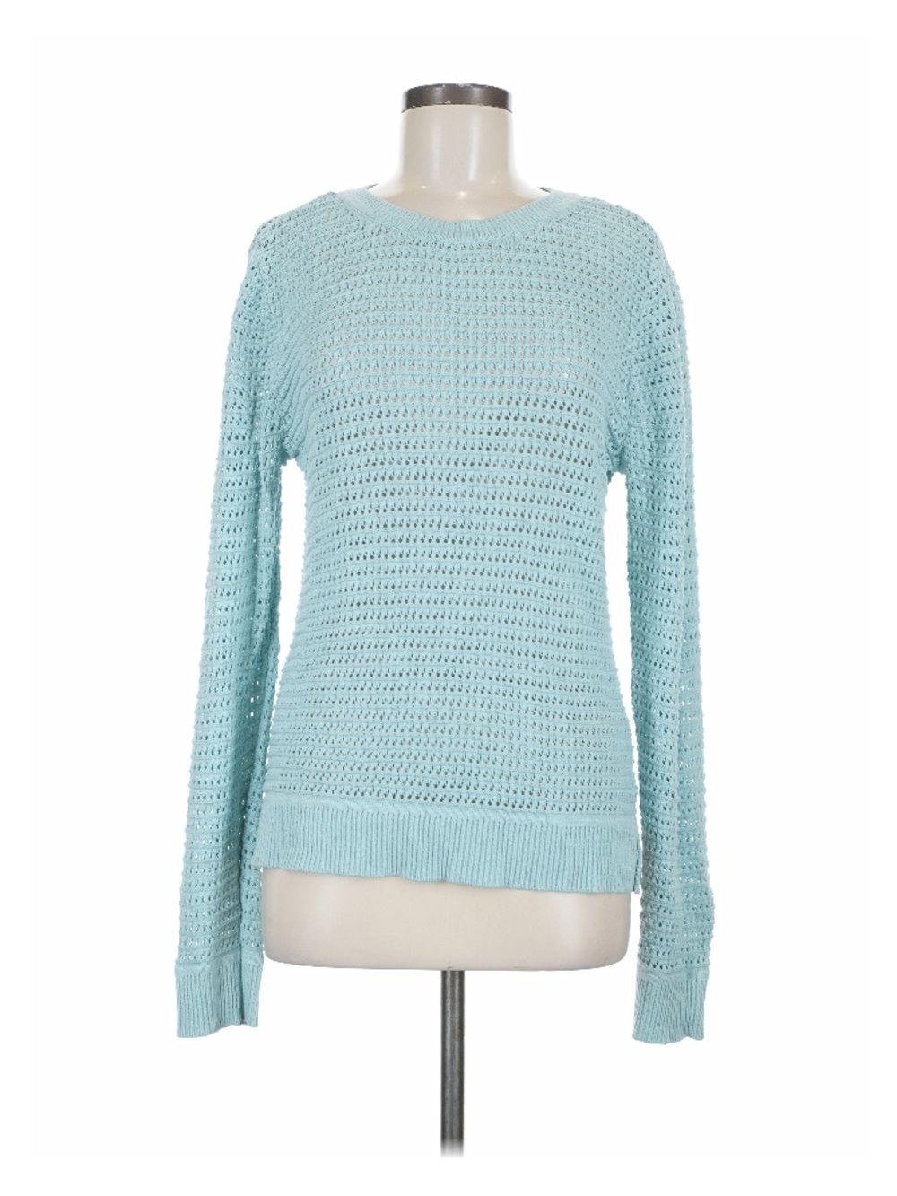 INC International Concepts Light Aqua Open-Knit Crew Sweater